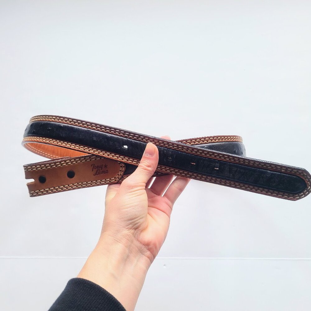 Tony Lama Black/Brown Leather Tooled Belt No Buckle 38